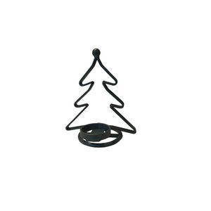 Vintage Heavy Cast Metal Christmas Tree Shaped Candle Holder Green 7.5" Tall